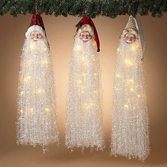 Beard Santa Claus Head with Red Pinecone Hat 24" Hanging Light Up Decoration - Picture 4 of 4